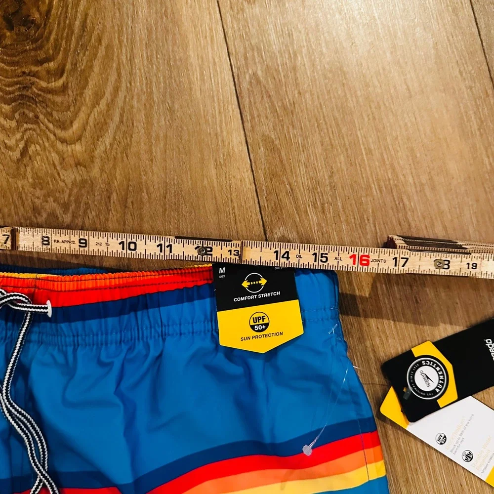 Speedo Mens Swim Trunks Blue Retro Stripe UPF 50+ Comfort Stretch 7784551400 M